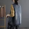 Damesvesten vrouwen denim vest staan ​​mouwloze knop zak losse stevige kleur lagen 2023 herfst vintage comfortabele kledingvrouwen's