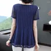 Women's T Shirts Sexy See Through Mesh T-shirt Women Summer Casual V Neck Short Sleeve Sequins Ruffle Hem Plus Size Office Lady Pullover Tee