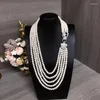 Kedjor 5ROWS FRESCHWATER PEARL VIT NÄR RUND 6-7 mm Blue Leopard Hook Necklace FPPJ