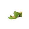 Slippers Meotina Women Genuine Leather Sandals Square Toe High Heel Slides Thong Strange Style Design Summer Ladies Shoes Green