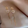 Stud Earrings 2023 Trend Letter G Daisy Tassel Ear Hook Flower Golden Dongdaemun Korea Simple Temperament Long