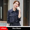 Work Dresses Boliyae Blue Plaid Tweed Short Jacket With Sleeveless Vest Dress Suit 2023 Autumn And Winter Women's Blazer Set Ladies