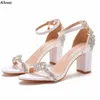 White Sparkle Crystals Wedding Shoes High Chuncky Heel Open Toe Women Women For Summer Ladies Party Party Shoes Cl0252