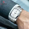 腕時計チェンシの男性長方形の時計ブルーシルバーステンレス鋼businesslメンズウォッチ防水レトロアンティーク時計の停止
