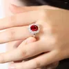 Cluster Rings Pirmiana Customeized 9k Gold White 3.4ct Oval Shape Lab Ruby Ring Fashion Finger Jewelry Women Engagementring Christmas Gifts