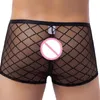 MUITAS MEN Men Sexy Boxers de Tentação Sexy Low Caist Diamond Mesh Hollo Black Rouphe camarada respirável confortável diariamente lingerie