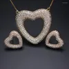 Necklace Earrings Set Luxury Heart Shape For Women Full Paved Multicolor Zirconia Stud Pendant Necklaces Gold Bridal Wedding