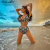 Женские купальники Ashgaily Women Bikini Set 2023 Sexy Print Ruffle Ruffle High Taistuin