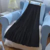 Jupes Tutu Tulle longue pour femmes 2023 automne coréen solide une ligne taille haute maille plissée Maxi jupe femme Falda Mujer Q174