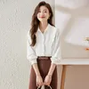 Women's Blouses Khaki Single Breast Shirt Women 2023 Spring Fashion Temperament Formal Long Sleeve Slim Office Ladies Work Tops White