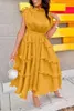 Party Dresses 2023 List High-end Solid Ruffles Office Lady Casual Women Of Quality Short Sleeve High Waist Braid Long Dress