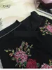 Kjolar Runway Design Luxury Floral Rose Brodery 2023 Kvinnor Black Mini kjol Summer High midja en linje spets kvinnliga festkläder