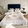 Bedding Sets Luxury White Embroidery 60S Satin Washed Silk Set Cotton Duvet Cover Bed Linen Fitted Sheet Pillowcases Bedclothes