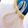 Chaînes Conception Trois Couches Collier De Mariage Naturel Blanc Véritable Perle De Luxe Femmes Bijoux De Mariée Peut Personnaliser La Longueur