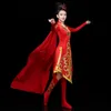 Red stage wear Chinese folk dance costume traditional gown classical performance clothing long dress for singers