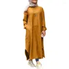 Ethnic Clothing Autumn Winter Abaya Muslim Woman Dress Long Sleeve Shirt Pocket Dubai Kaftan Arabic Islam Ramadan Robe Caftan Marocain