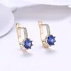 Hoop Earrings Women Champagne Gold Color Plated Light Blue White Cubic Zircons For Lady Wedding Party Jewelry Love Gift