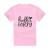 T-shirts Femmes Hello Forty T-shirt Femmes 40e anniversaire Mignon Imprimer Manches courtes Tee-shirt graphique Tops Dames 40 ans Vêtements Mama Cadeaux