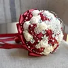 New white wedding bride holding flowers artificial bouquet ribbon rhinestone pearl bouquet decoration
