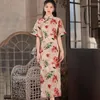 Roupas étnicas vestido cheongsam vestido feminino fino 2023 verão algodão estampas emendas de manga curta estilo retro qipao vestidos