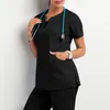 Eithexu Women's Two Piece Sets Pants and Tops High Quality Special Neck with Zipper Nurse Medical Scrub Uniform Salon Clothing