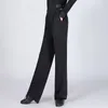 Stage Wear Pantaloni da ballo neri a gamba dritta doppi, allenamento latino professionale sottile