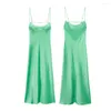 Casual Dresses Women Solid Color Silky Satin Slip Dress Scoop Neck Strappy Sundress Woman Summer Sleeveless Backless Maxi