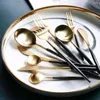 Dijkarts sets zwart goud zilverwerk bestek set mes vork lepel westers tafelgerei draagbaar apparaat flatware 304 roestvrij staal