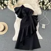 Casual Dresses Vestidos De Mujer Elegant Strapless Irregular Diagonal Collar Off-shoulder Robe Femme Ruffles Split Slim Party Dresses 2023