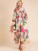 Sukienki swobodne Linda della projektant 2023 Summer wakacyjny sukienka wakacyjna rękawa latarnia bohemian wielokolorowy kwiatowy nadruk długi dres