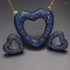 Necklace Earrings Set Luxury Heart Shape For Women Full Paved Multicolor Zirconia Stud Pendant Necklaces Gold Bridal Wedding