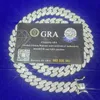 GRA -certifierad 13 mm bred med 3ROWS VVS MOISASNITE DIAMOND HIP HOP Link Jewelry Cuban Link Chain Halsband