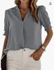 Blouses pour femmes Été V-cou Femmes Chemisier En Mousseline De Soie Casual Manches Courtes Chemises Élégantes Pour La Mode Solide Pull Tops Blusas 24714