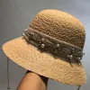 Stingy Brim Sats японская соломенная шляпа Lafite Women's Женский летний солнцезащитный бассейн маленький свежий жемчужный бриллиант украшен рыбаками