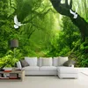 Bakgrundsbilder Anpassade 3D -väggmålningar Bakgrund Modern Green Forest Tree Landscape Nature Wall Cloth Living Room TV Soffa Bakgrund Målning 3 D