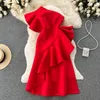 Casual jurken Vestidos de mujer Elegante strapless onregelmatige diagonale kraag off-shoulder gewaad femme ruches split slanke feestjurken 2023