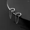 Hoop Earrings Real 925 Sterling Silver Double Layer Shiny CZ Chain Clip For Women Wedding Valentine's Day Jewelry DA2395