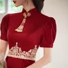 Abbigliamento etnico Ricamo bordeaux Donna Qipao Elegante colletto alla coreana Abito da banchetto celebrità Abito da sera Abiti da ballo sexy