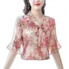 Blouses voor dames elegante mode bloemen gedrukt chiffon shirt zomer 2023 v-neck korte mouw losse pullover blouse vrouwelijke kleding q75