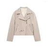 Women's Jackets KEYANKETIAN Women's Sand-colored Soft Jacket Vintage Style Asymmetrical Zipper Lapel Unique Design Short Woolen Coat Top