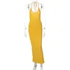 Casual Dresses Solid Halter Sleeveless Backless Slim Sexy Maxi Dress Spring Women Elegant Streetwear Party Clothing Concise Summer