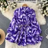 Chemisiers pour femmes Automne Europe et États-Unis Mode Tie-dye Print Loose Niche Design Sens Col montant Tops à manches lanterne