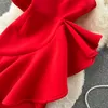 Casual Dresses Vestidos De Mujer Elegant Strapless Irregular Diagonal Collar Off-shoulder Robe Femme Ruffles Split Slim Party Dresses 2023