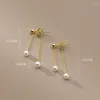 Dangle Earrings Fashion 925 Sterling Silver Unique Chain Synthetic Pearl Tassel Drop For Women Korean Charms Party Jewelry Gift AEZ150