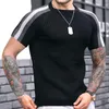 2023 Waffler de verão Tops de camisetas para homens redondo pescoço listrado de manga curta camiseta casual 22195