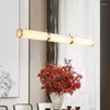 Lampes suspendues Restaurant chinois Bar Lustre Tout en cuivre Marbre Designer Creative Long Strip Salon de thé moderne