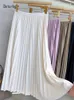 Юбки женский короткий солидный солидный цвет Midi Midi Korean Fashion Elastic High Tracked A-Line Faldas 2023 Spring K224