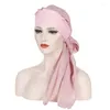 Etnische kleding vaste kleur vooraf verbonden Arabische tulband moslim hoofddeksel vrouwen chiffon hijab cap bandanas headscarf haaraccessoires