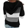 Women's Blouses Fashion Women Striped Color Block Long Sleeve Knitted Cardigan Hooded Sweater Shirt Coat Top Mujer Ladies