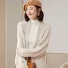 Women's Knits Cashmere Sweater Hollowed-Out Cardigan Female Autumn/Winter Long Pure Wool Knitted Korean Jacquard Lace-Up Coat